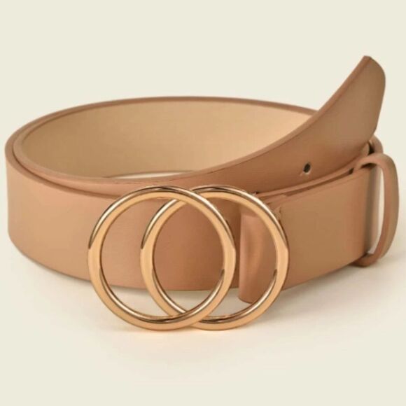 SHEIN Double O-Ring Buckle Faux Leather Belt - Camel - FREE with any purchase - Picture 1 of 10